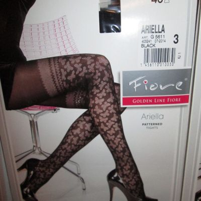 FIORE ARIELLA DESIGNER 40 DENIER PANTYHOSE TIGHTS  SIZE SMALL & MEDIUM BLACK